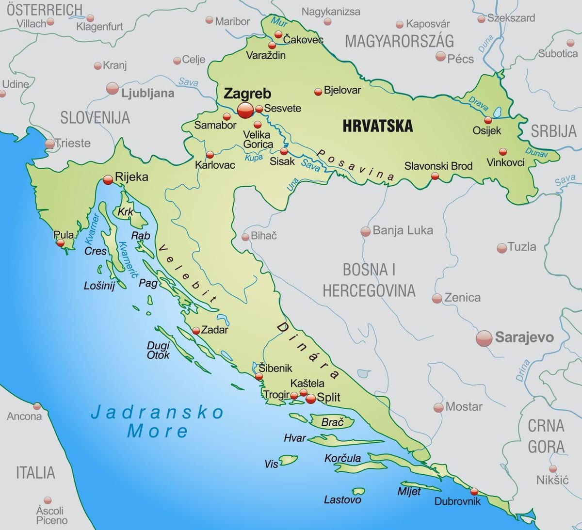 šiaurės kroatija žemėlapyje
