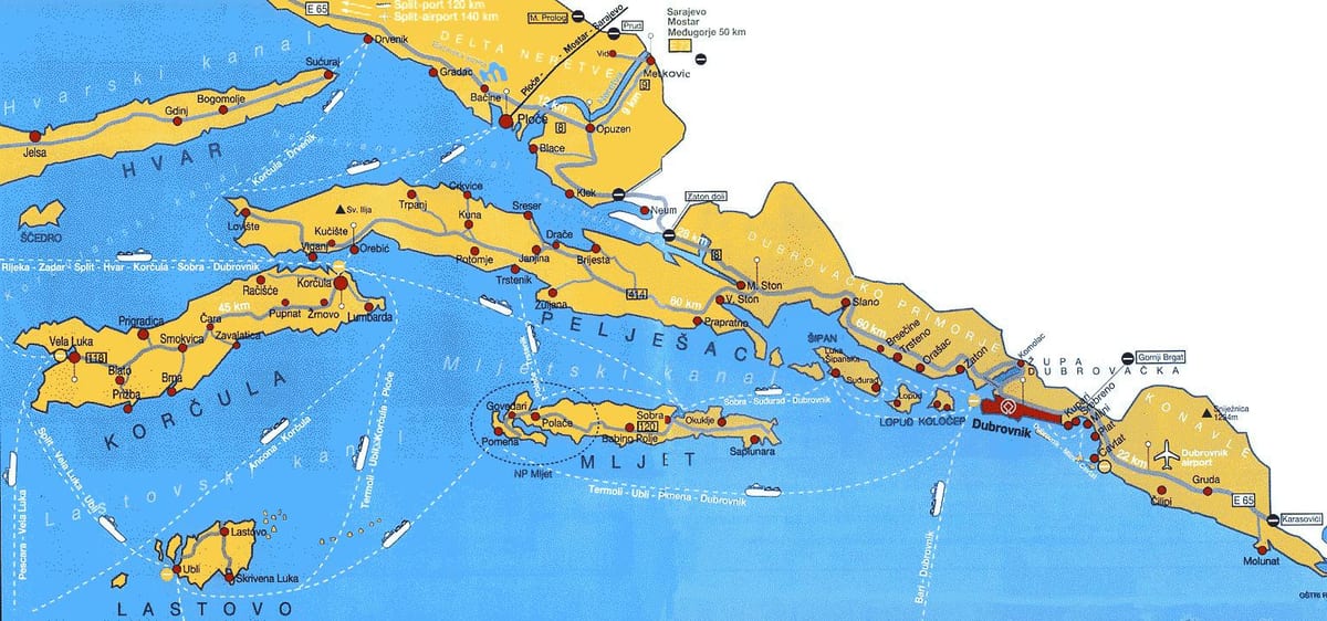 kroatijos žemėlapis dubrovnikas srityje