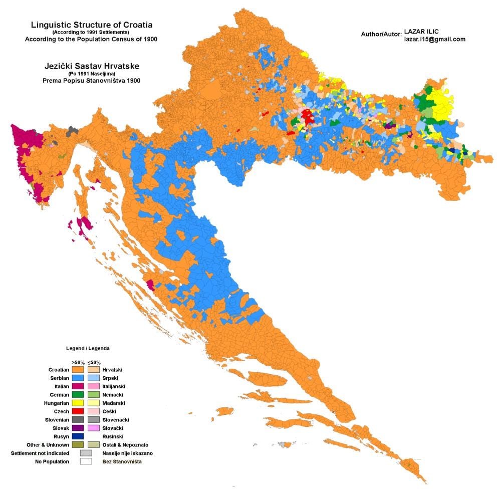 žemėlapis etninis žemėlapis kroatija