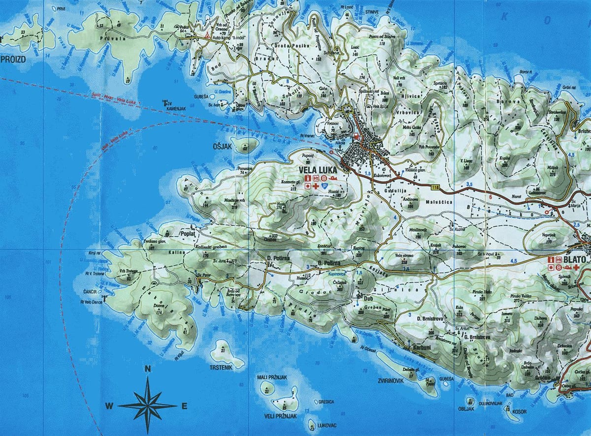 žemėlapis korczula kroatija