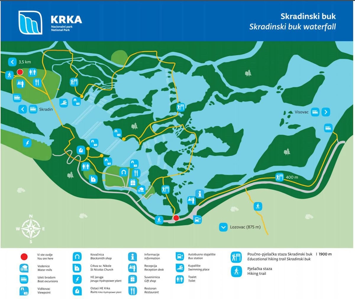 krka nacionalinis parkas kroatijoje žemėlapyje