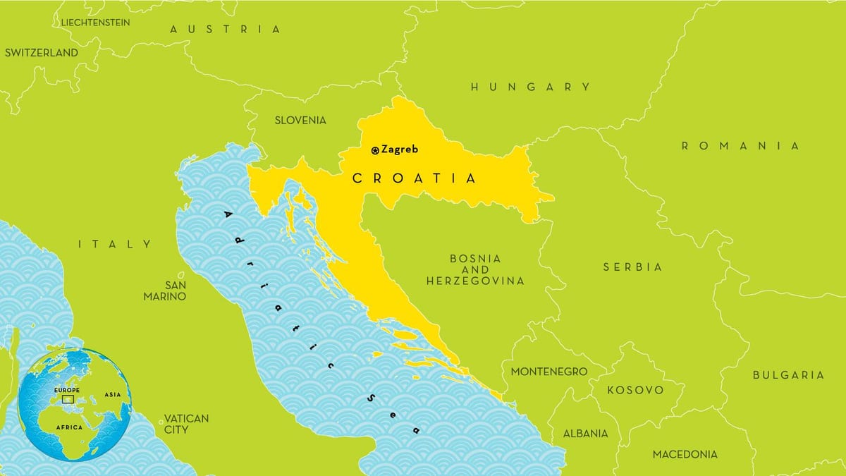 žemėlapis šalių netoli kroatija