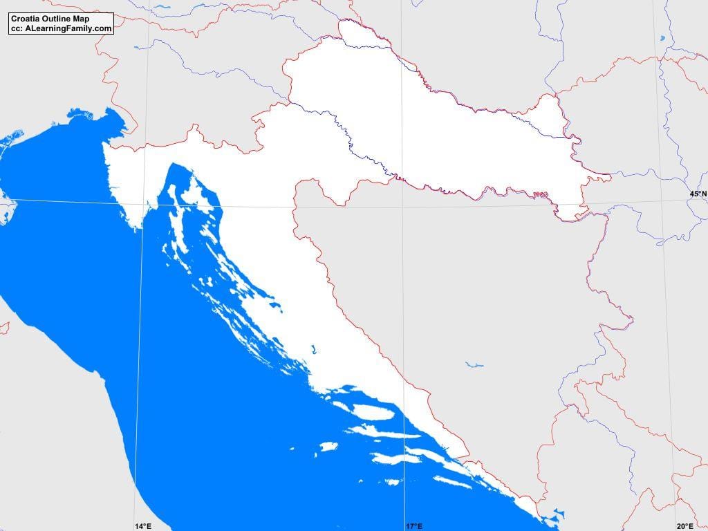 kroatija kontūro žemėlapyje