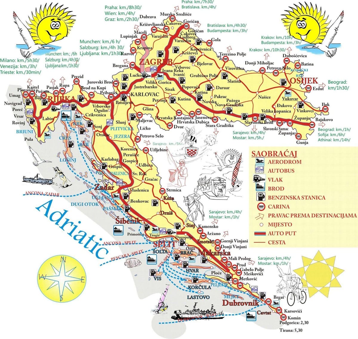 kroatija atostogų paskirties vietas žemėlapyje