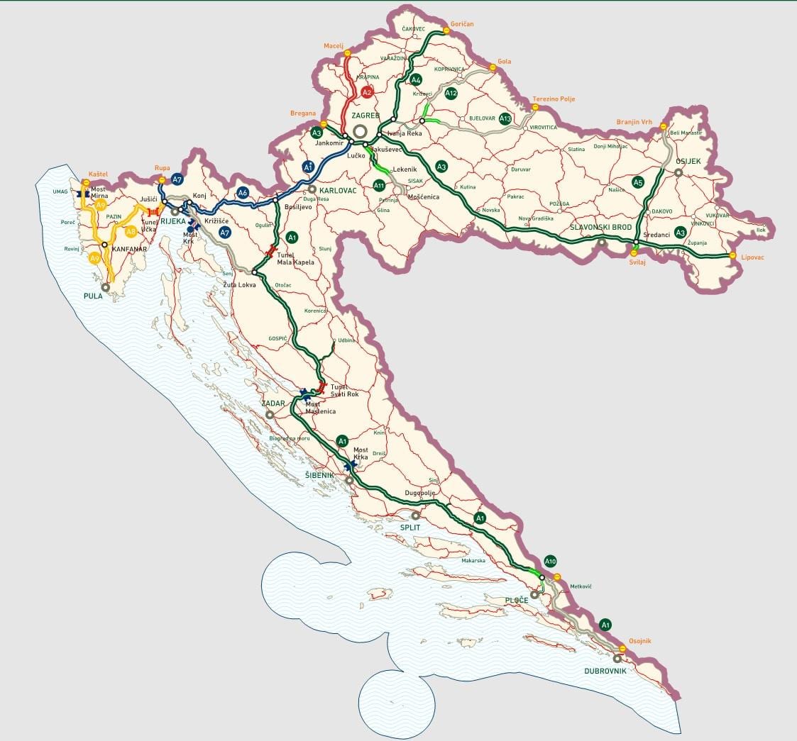 kroatijos greitkelių žemėlapis