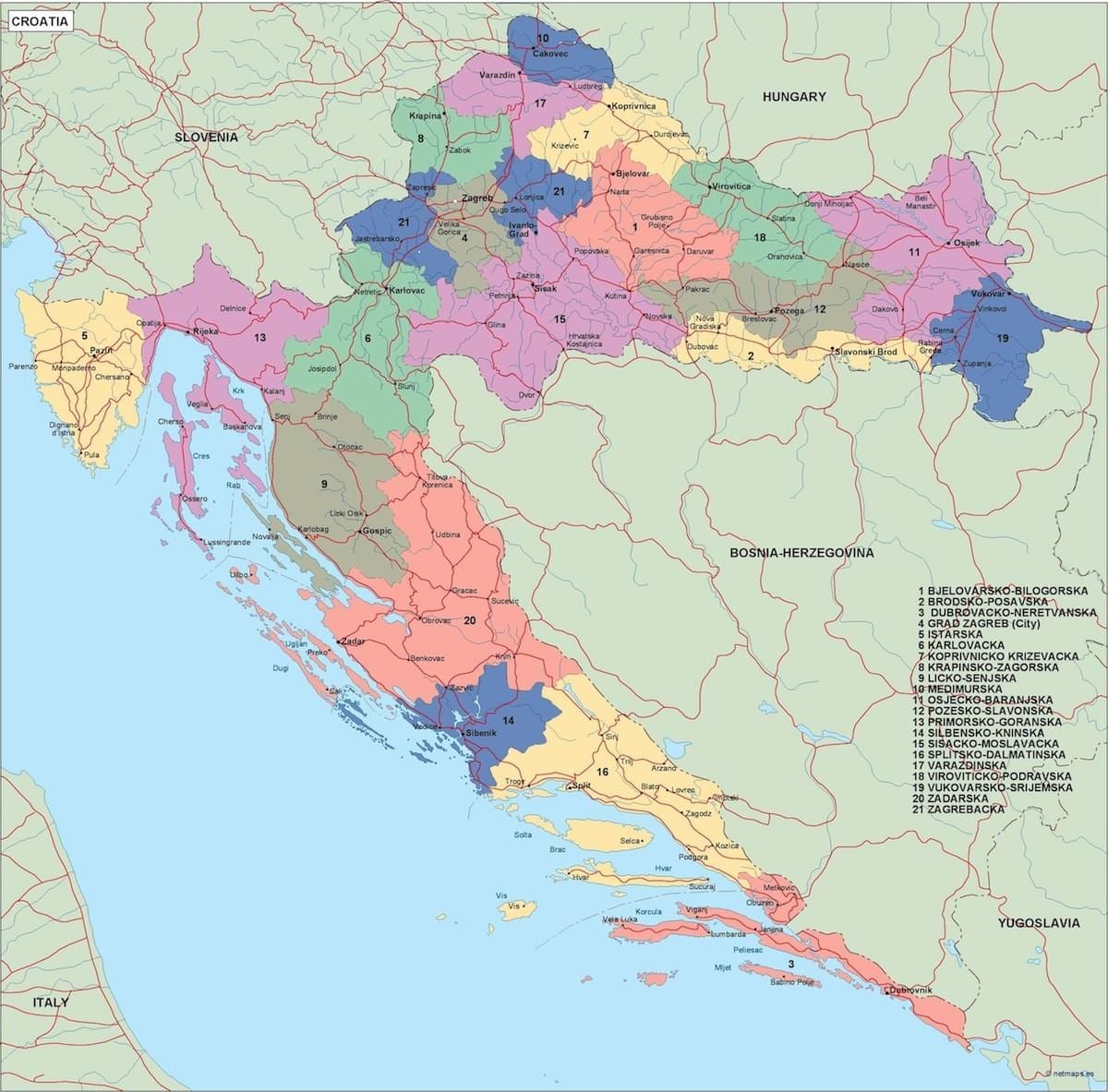 žemėlapis kroatija vektorinis žemėlapis