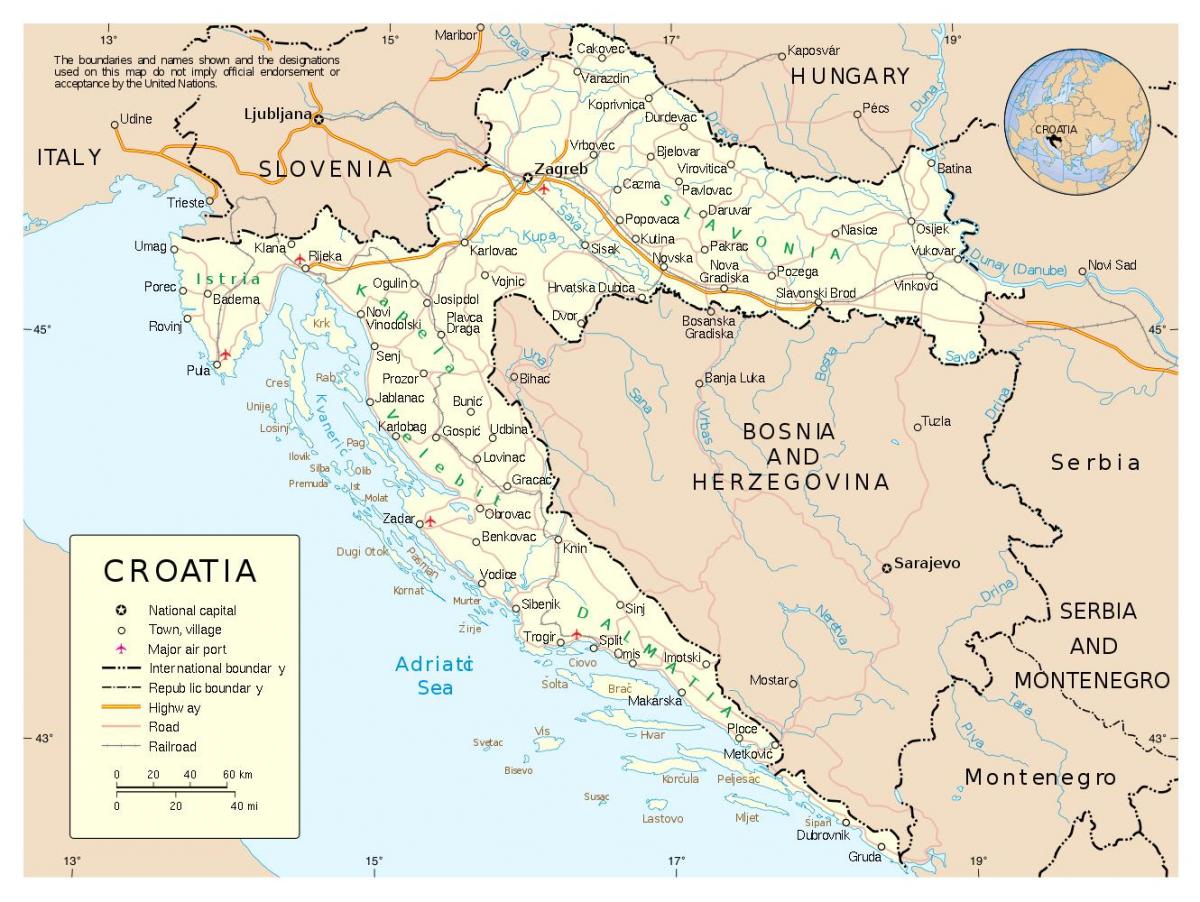 žemėlapis kroatijos miestų