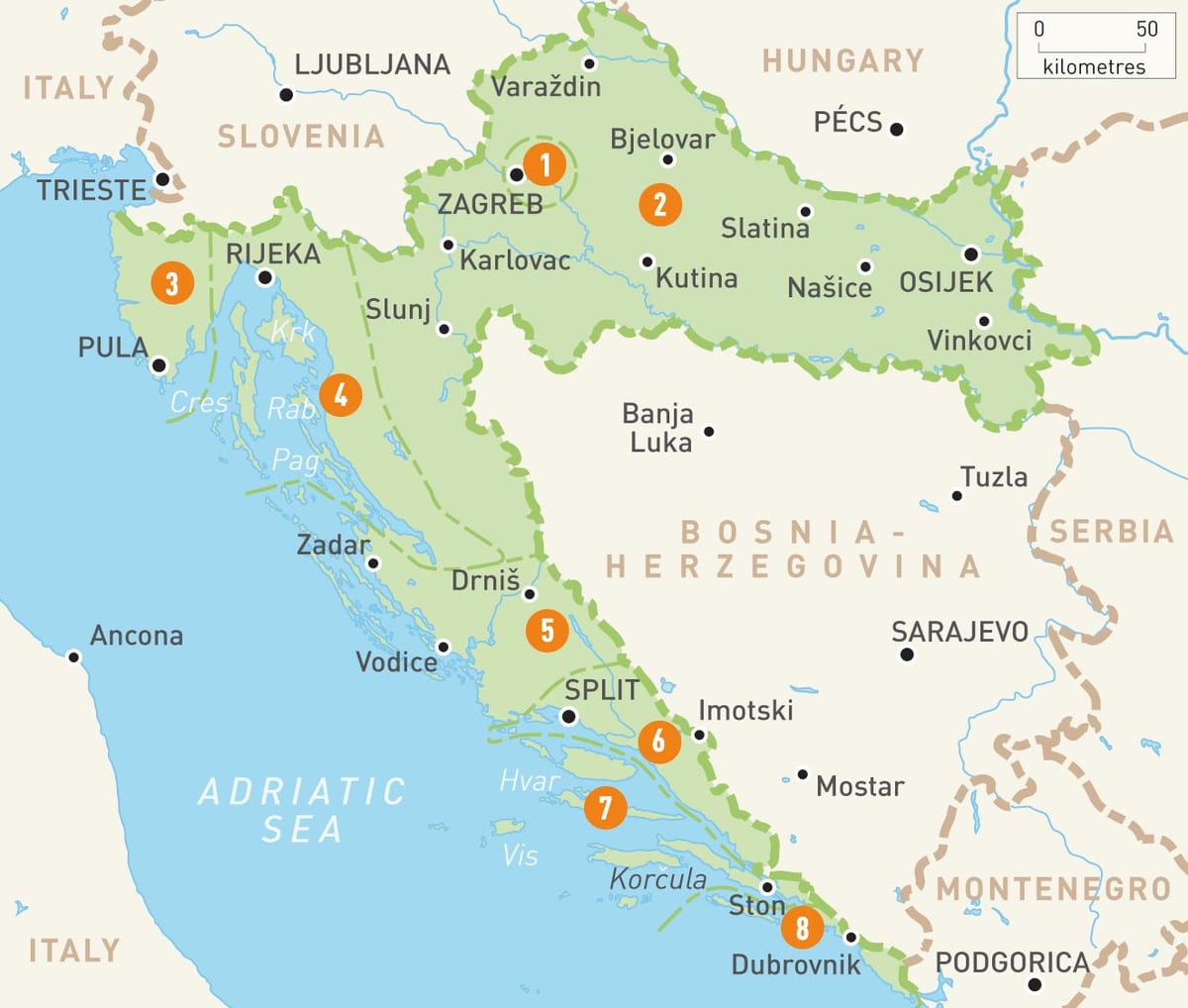 žemėlapis kroatijos regionų 