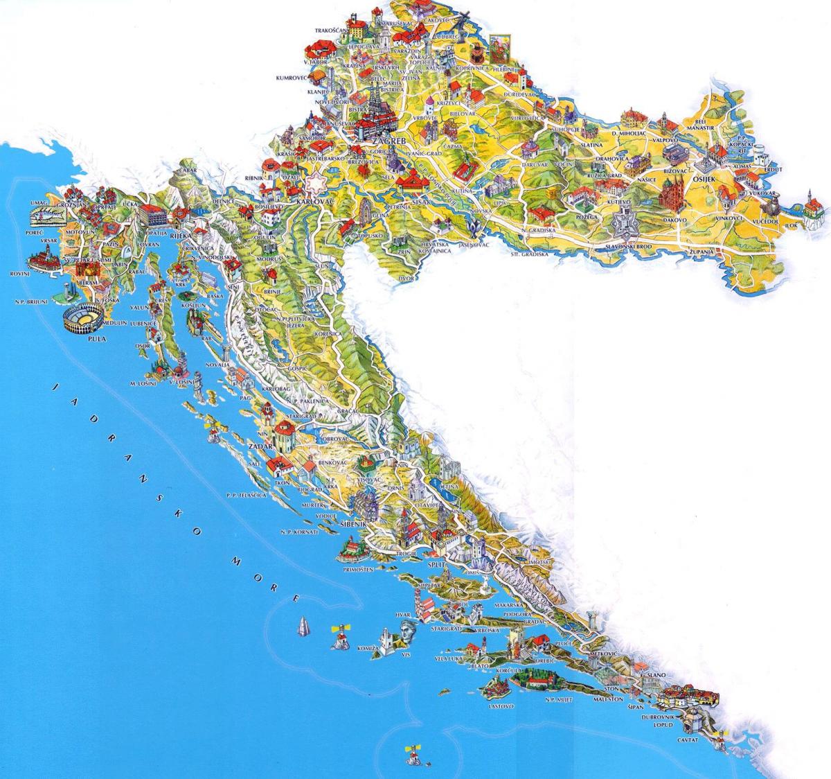kroatija lankytinų vietų žemėlapis