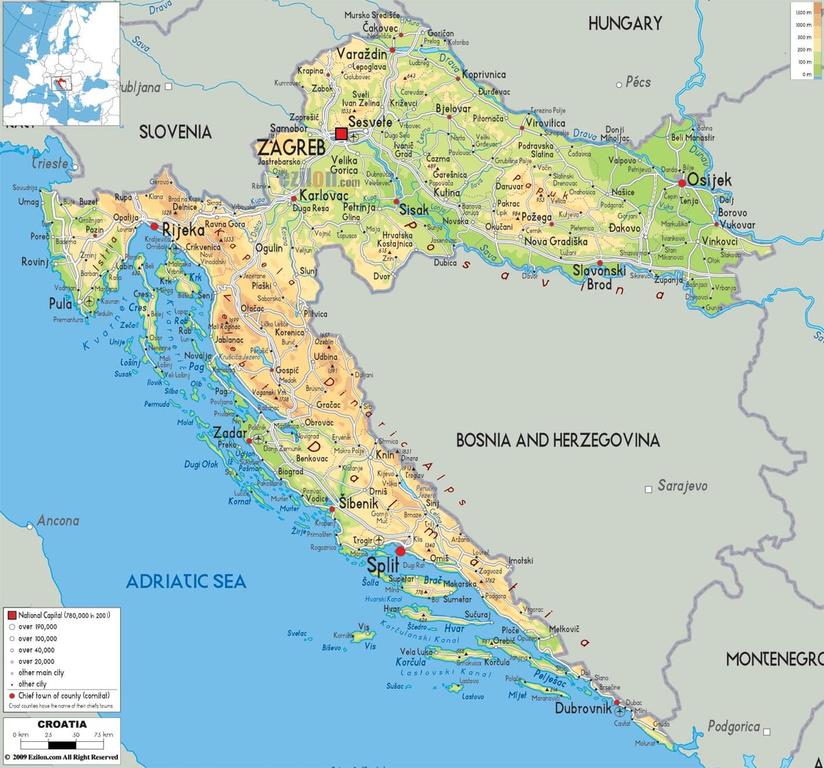 žemėlapis kroatijos upės