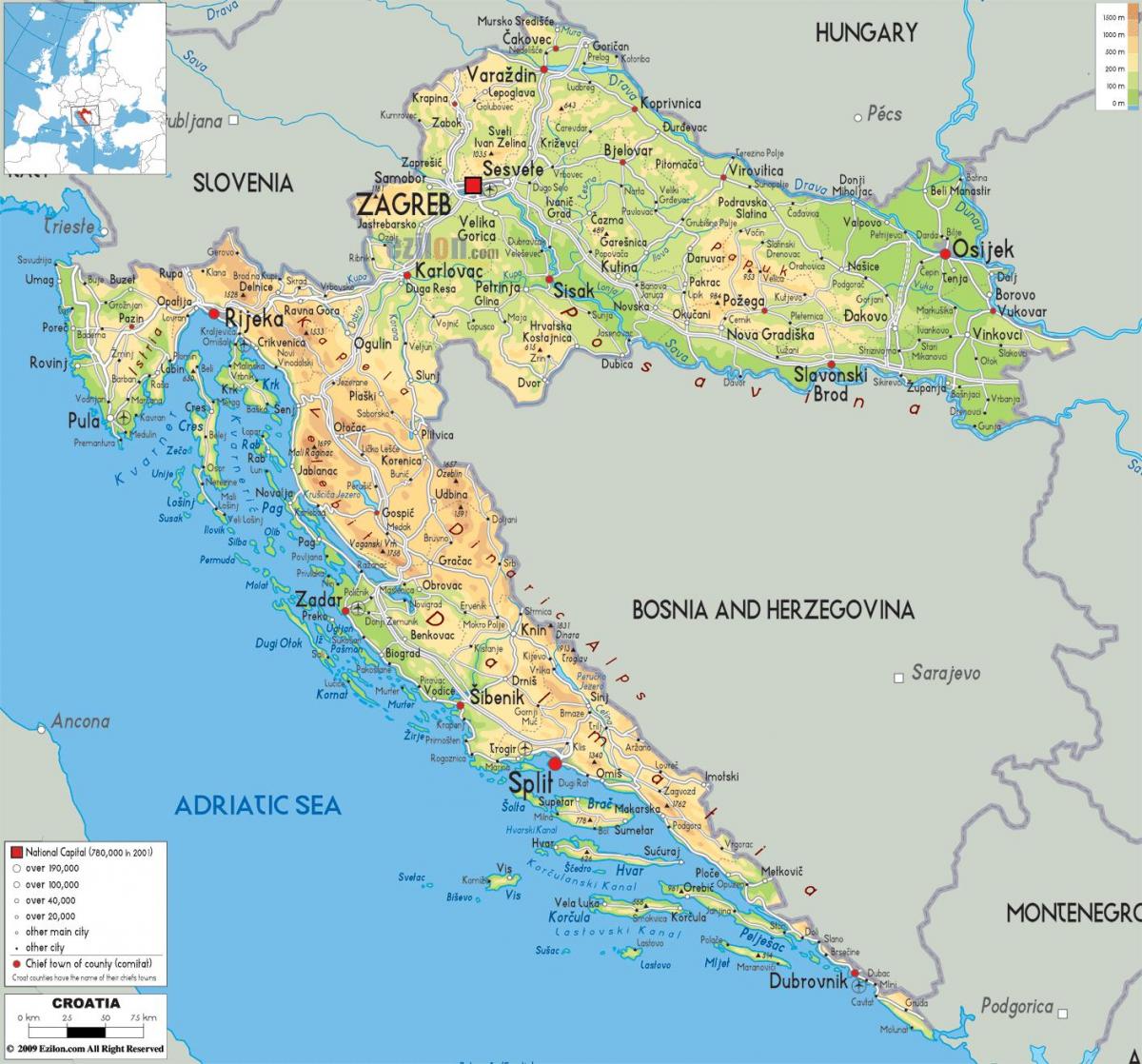kroatija žemėlapyje