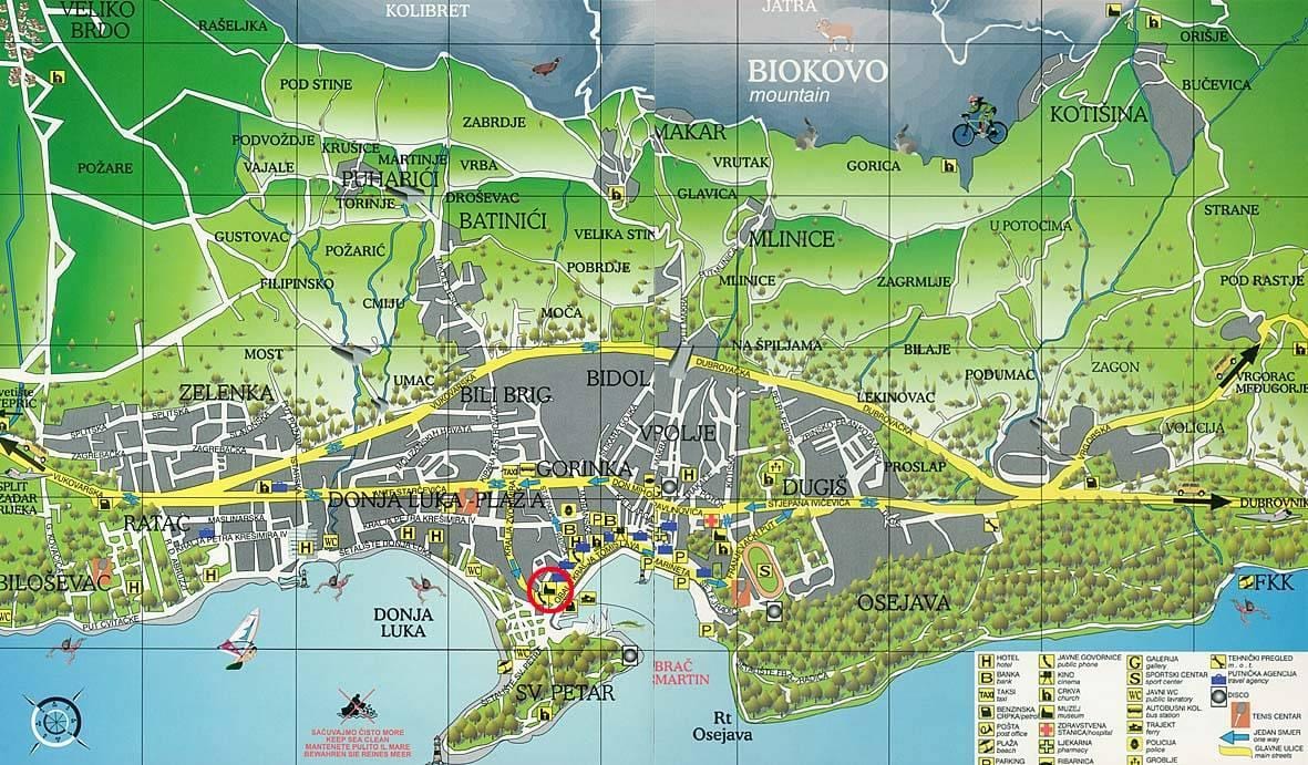 žemėlapis makarska, kroatija