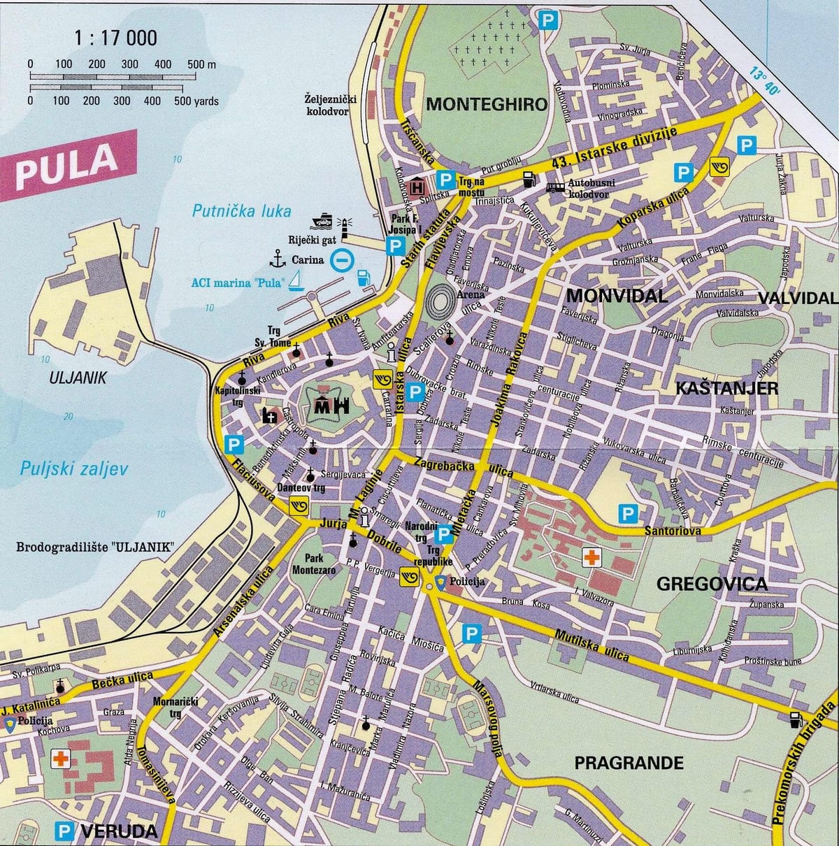 turizmo žemėlapis pula, kroatija