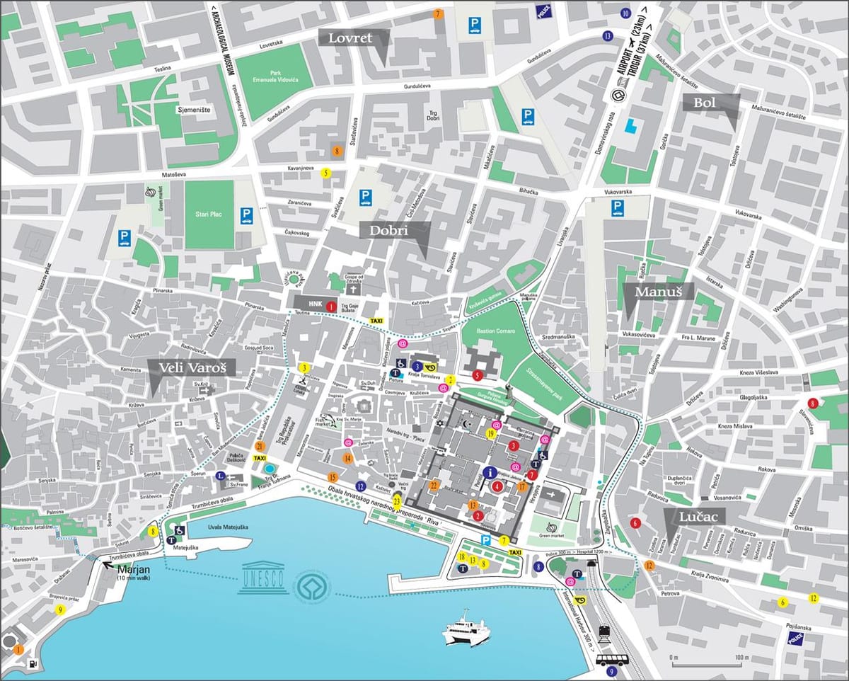 žemėlapis senamiesčio splitas, kroatija