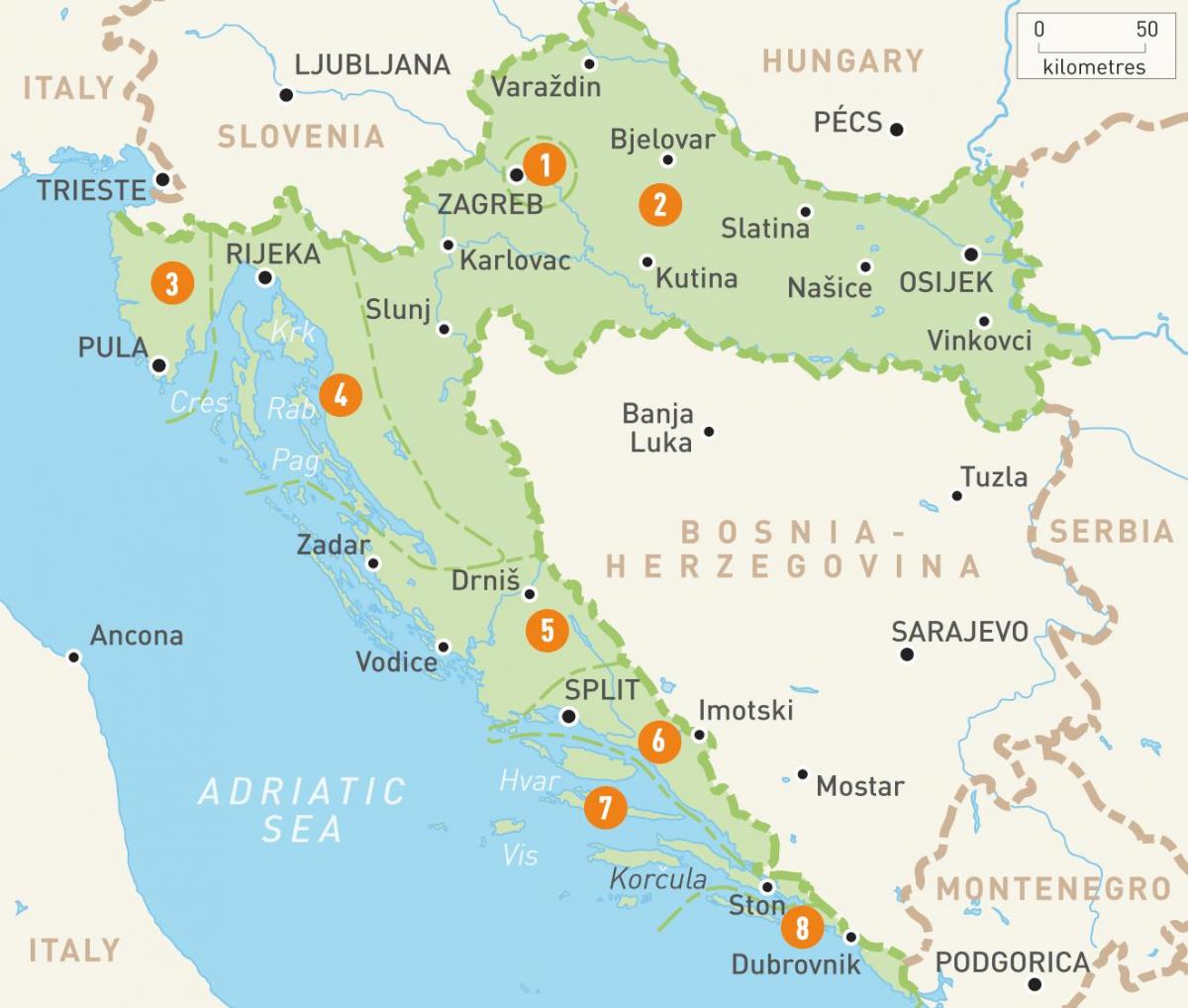 žemėlapis kroatija ir salos