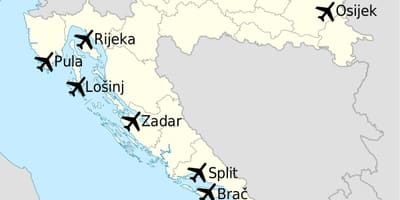 Žemėlapis kroatija rodo oro uostai